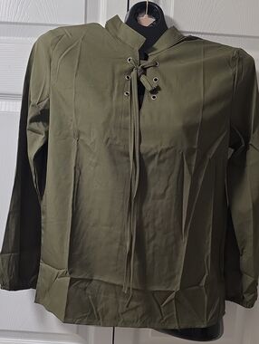 Olive Green Lace-Up Long Sleeve Women's Top